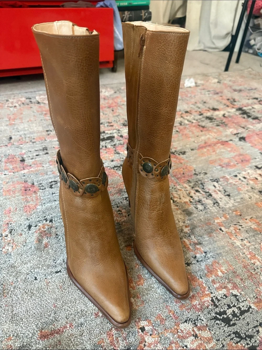 Vintage Y2K Women's Over-the-Knee Leather Boots in Cognac Brown